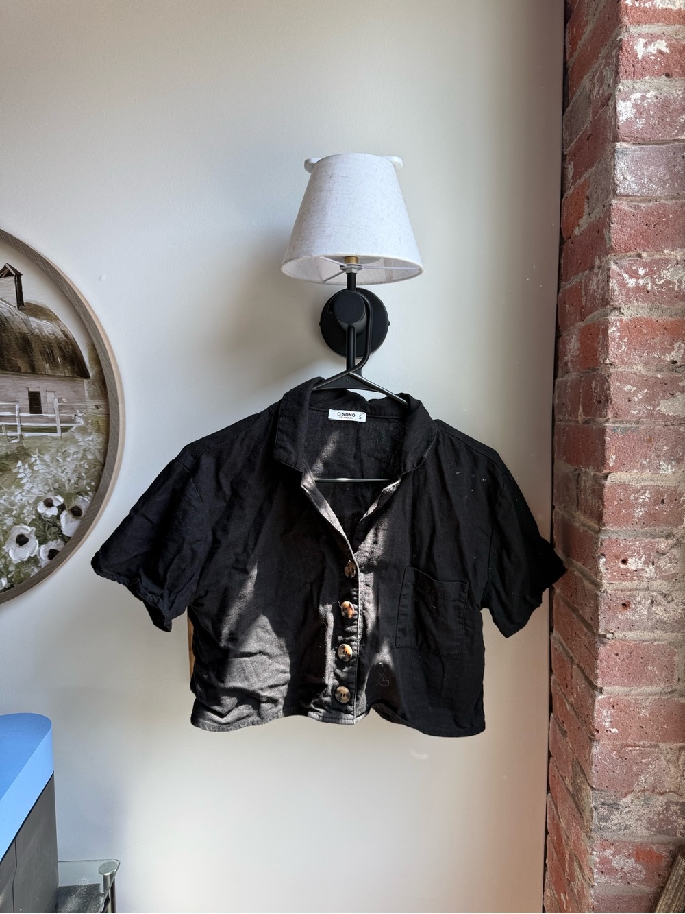 Ci Sono Black Cropped Button-Front Shirt